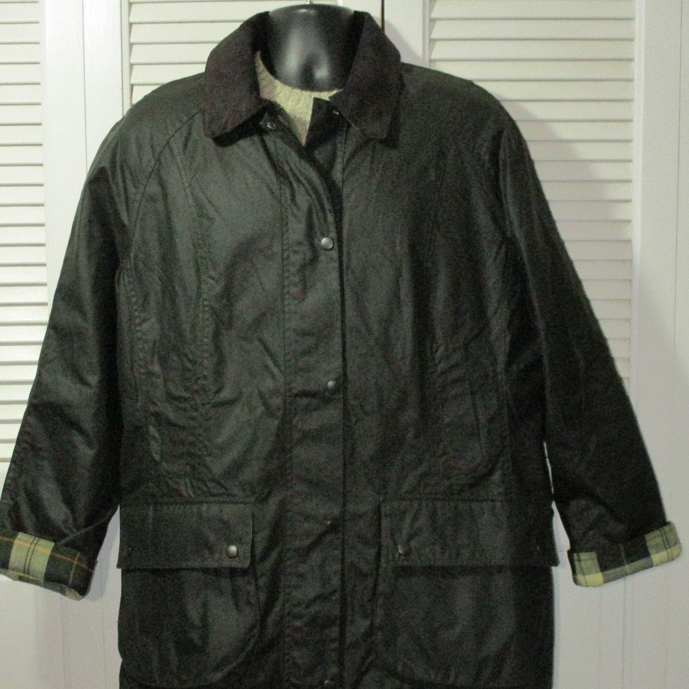 Barbour Black "Beadnell" Waxed Cotton Lined Barn Jacket Women 18